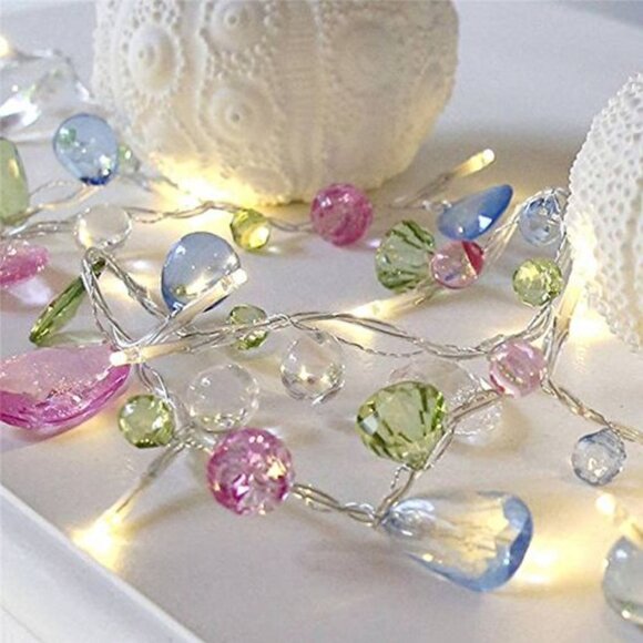 NEW Bohemian Fairy Gem Crystal-Cut LED Remote String Lights Wall Dorm Boho Decor - Picture 8 of 12